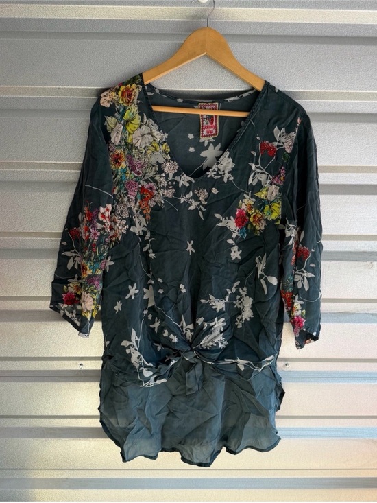 Johnny Was Tops - Johnny Was watercolor floral tunic simi sheer